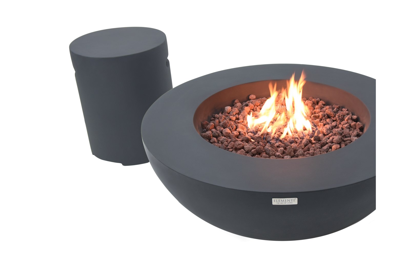 Runde Flaschenabdeckung Dark Grey neben der Feuerstelle LUNAR BOWL