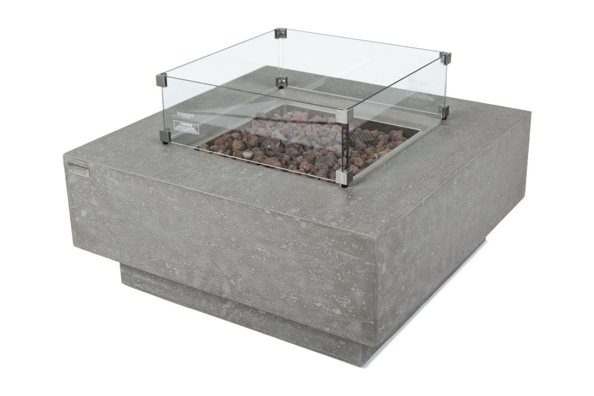 Feuerstelle MANHATTAN Light Grey mit Windschutz aus Glas